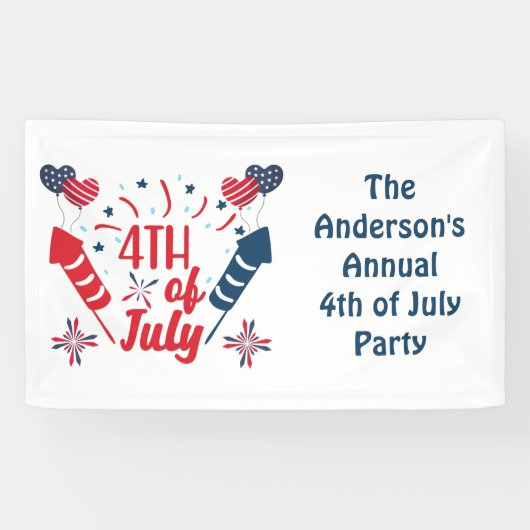 Personalisiert 4. Juli Fireworks Red White Blue Banner (Horizontal)