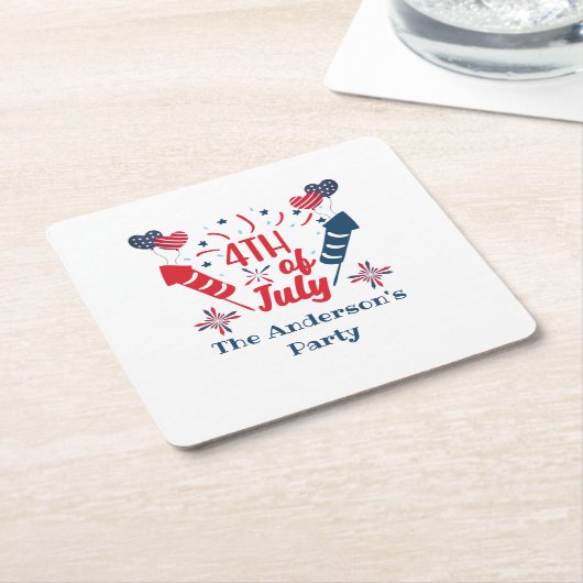 Personalisiert 4. Juli Fireworks Red White Blue Rechteckiger Pappuntersetzer (angewinkelt)