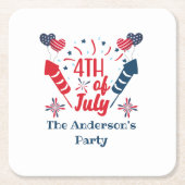 Personalisiert 4. Juli Fireworks Red White Blue Rechteckiger Pappuntersetzer (Vorderseite)
