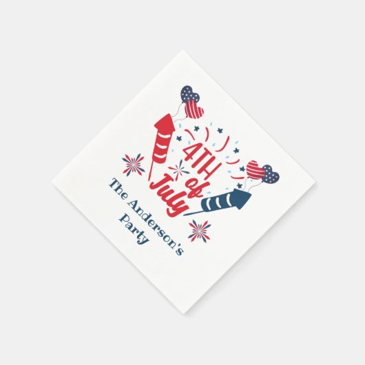 Personalisiert 4. Juli Fireworks Red White Blue Serviette (Ecke)