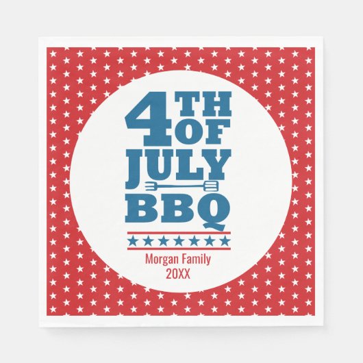 Personalisiert 4. Juli GRILLEN Party Red Star Serviette (Vorderseite)