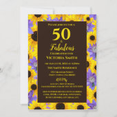 Personalisiert 50 & Fabulous Yellow & Lila Floral Einladung (Vorderseite)