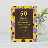 Personalisiert 50 & Fabulous Yellow & Lila Floral Einladung (Stehend Vorderseite)