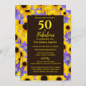 Personalisiert 50 & Fabulous Yellow & Lila Floral Einladung (Vorne/Hinten)