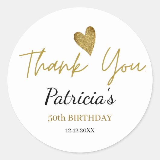 Personalisiert 50. Geburtstag Gold Vielen Dank Runder Aufkleber (Vorderseite)