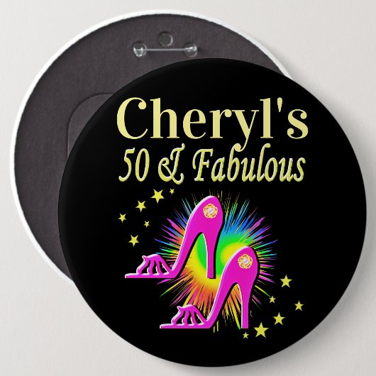 Personalisiert 50. GEBURTSTAG HÖHLEN PINK Button (Vorne & Hinten)