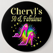 Personalisiert 50. GEBURTSTAG HÖHLEN PINK Button (Vorderseite)