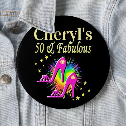 Personalisiert 50. GEBURTSTAG HÖHLEN PINK Button (Beispiel)