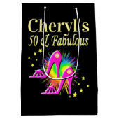 Personalisiert 50. GEBURTSTAG HÖHLEN PINK Mittlere Geschenktüte (Rückseite)