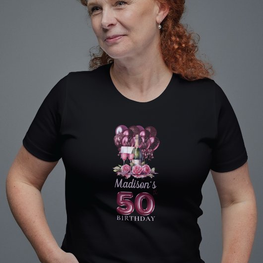Personalisiert 50. Geburtstag Luxus Wein & Balloon T-Shirt