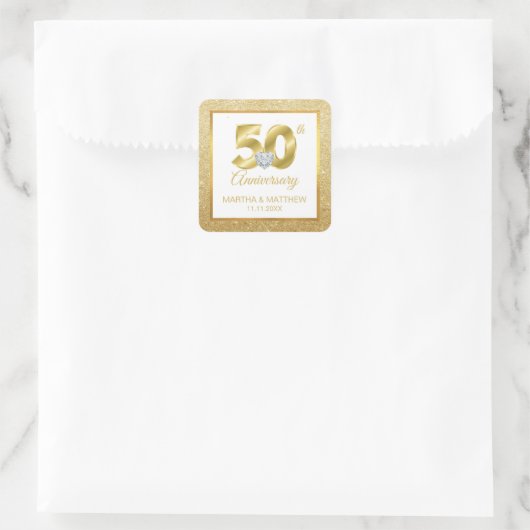 Personalisiert 50. Goldhochzeit Quadratischer Aufkleber (Tasche)
