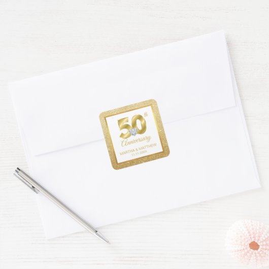 Personalisiert 50. Goldhochzeit Quadratischer Aufkleber (Umschlag)