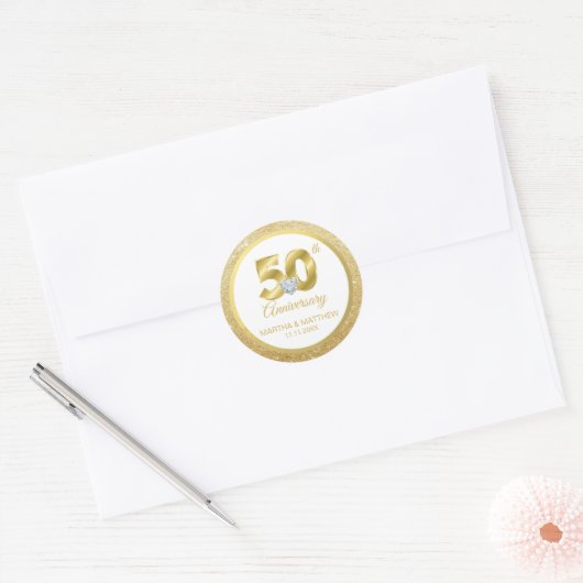 Personalisiert 50. Goldhochzeit Runder Aufkleber (Umschlag)