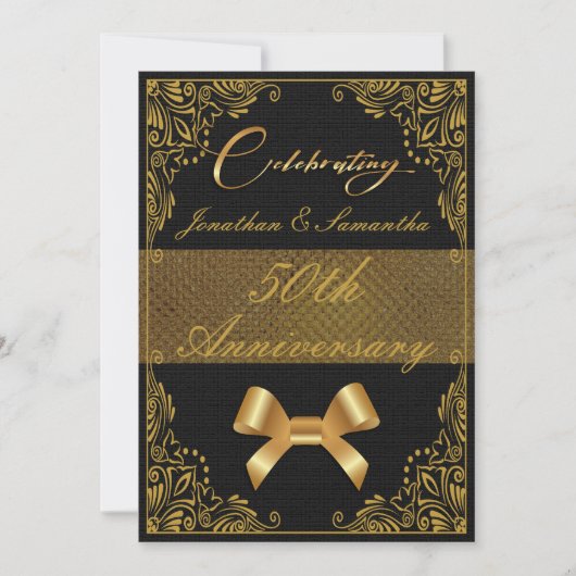 Personalisiert 50. Hochzeitstag Gold Black Einladung (Vorderseite)