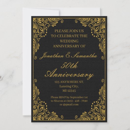 Personalisiert 50. Hochzeitstag Gold Black Einladung (Rückseite)