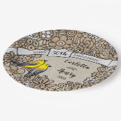 Personalisiert 50 Jahre alt, goldblütige Vögel Pappteller (Schrägansicht)