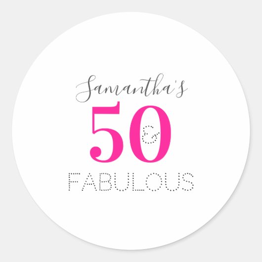 Personalisiert 50 und fabelhaft Hot Pink Geburtsta Runder Aufkleber (Vorderseite)