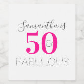 Personalisiert 50 und fabelhaft Hot Pink Geburtsta Weinetikett (Einzelnes Label)