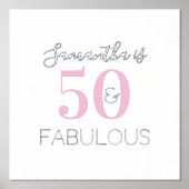 Personalisiert 50 und fabelhaft rosa Silberner Geb Foliendrucke (Vorderseite)