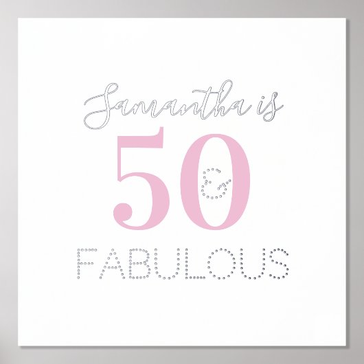 Personalisiert 50 und fabelhaft rosa Silberner Geb Foliendrucke (Vorderseite)