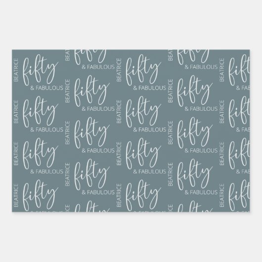 Personalisiert 50 und fabelhafte moderne Schrift Geschenkpapier Set (Vorderseite)