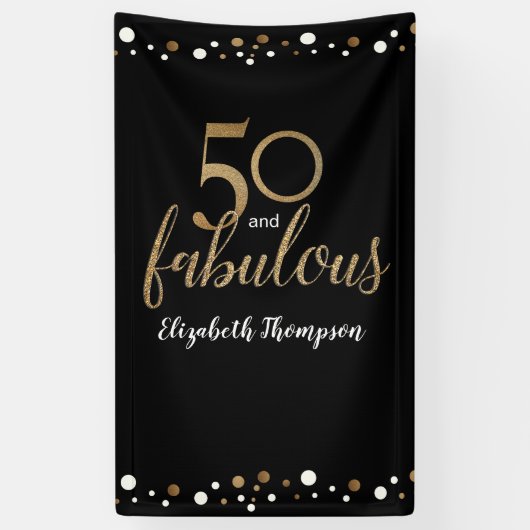 Personalisiert 50 und Fabulous Black Confetti Banner (Vertikal)