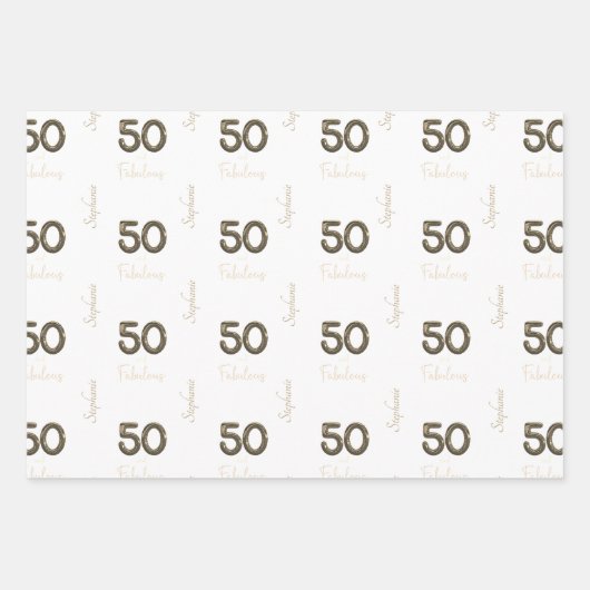 Personalisiert 50 und herrliches Schwarz Weiß  Geschenkpapier Set (Vorderseite 3)