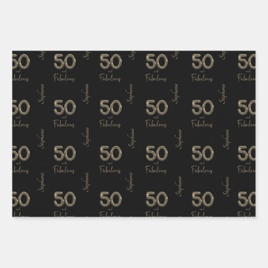 Personalisiert 50 und herrliches Schwarz Weiß  Geschenkpapier Set (Vorderseite)