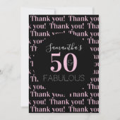 Personalisiert 50 und sagenhaft schwarzes Rosa Dankeskarte (Vorderseite)