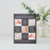 Personalisiert 5 Foto Collage Neugeborene Geburt Ankündigungspostkarte (Stehend Vorderseite)