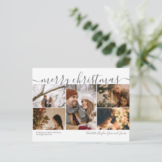 Personalisiert 5 Foto Frohe Weihnachtskarte Postkarte (Stehend Vorderseite)