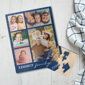 Personalisiert 5 Fotocollage Familienname Blau Puzzle