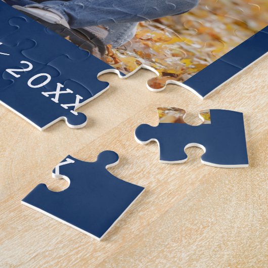 Personalisiert 5 Fotocollage Familienname Blau Puzzle (Seite)