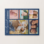 Personalisiert 5 Fotocollage Familienname Blau Puzzle (Horizontal)