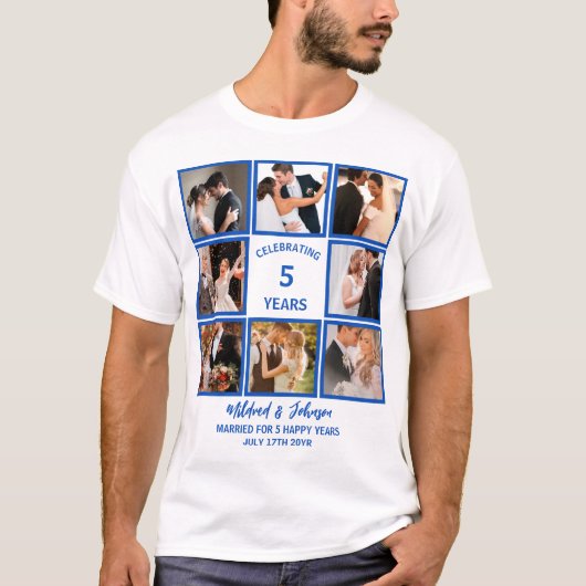 Personalisiert 5 Jahre Jubiläum 8 FotoCollage T-Shirt (Vorderseite)