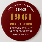 Personalisiert 60. Geburtstag 1961 Elegantes Rotes Button (Vorderseite)