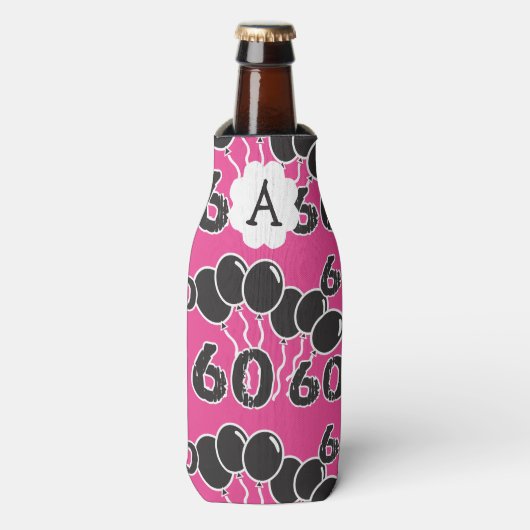 Personalisiert 60. Geburtstag PINK Flasche Cooler Flaschenkühler (Flaschenvorderseite)