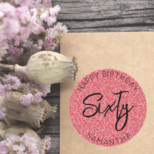 Personalisiert 60. Geburtstag Roter Glitzer 60 Runder Aufkleber