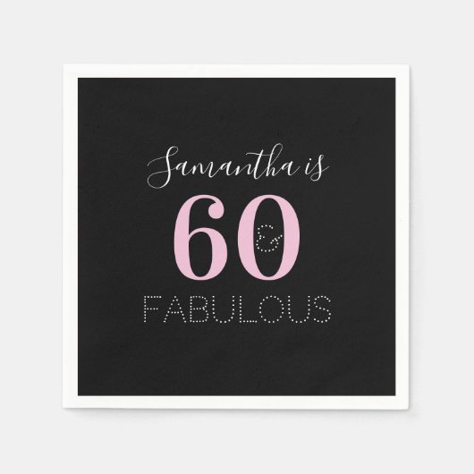 Personalisiert 60 und fabelhaft Black Pink Geburts Serviette (Vorderseite)