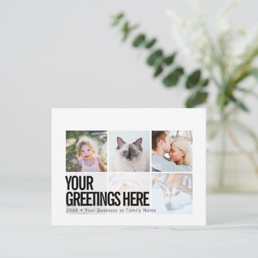 Personalisiert 6 Fotos Moderne Universelle Grüße Postkarte (Stehend Vorderseite)