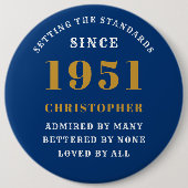 Personalisiert 70. Geburtstag 1951 Elegant Blue Go Button (Vorderseite)
