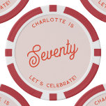Personalisiert 70 Siebzigste Geburtstag Pokerchips<br><div class="desc">Ein modernes,  schicke Typografie-Design in Orange und Rosa,  um Ihre Sehenswürdigkeit zu feiern siebt Geburtstag im Stil. Ändern Sie den Text,  um ihn zu personalisieren.</div>