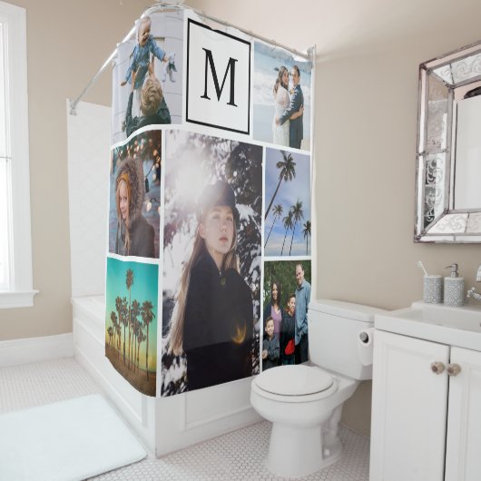 Personalisiert 7 Foto Mit Monogramm Chic Duschvorhang (Beispiel)