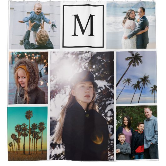 Personalisiert 7 Foto Mit Monogramm Chic Duschvorhang (Vorderseite)