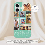 Personalisiert 7 FotoCollage Türkis Custom iPhone 16 Hülle<br><div class="desc">Erstellen Sie Ihre eigene personalisierte, benutzerdefinierte Farbe Foto Handy-Gehäuse mit diesem einfach hochzuladenden Foto Collage Template mit 7 Bildern in verschiedenen Größen und Formen und Ihrem Namen in Ihrer Wahl des Schriftartes Stil und alle Farben (mit einem schicken handschriftlichen Signatur Stil Schriftart in Weiß auf einem türkisfarbenen Hintergrund). TELEFONOPTIONEN: Das...</div>