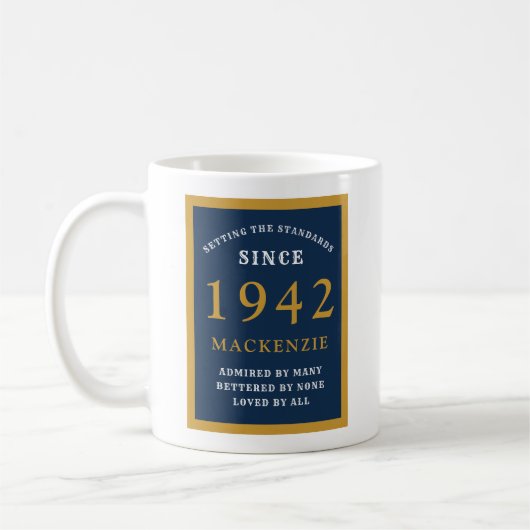 Personalisiert 80. Geburtstag 1942 Elegant Blue Go Kaffeetasse (Links)