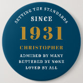 Personalisiert 90. Geburtstag 1931 Elegant Blue Go Button (Vorderseite)