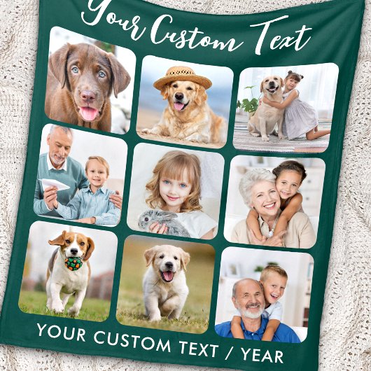 Personalisiert 9 Foto Collage Trendy Emerald Green Fleecedecke