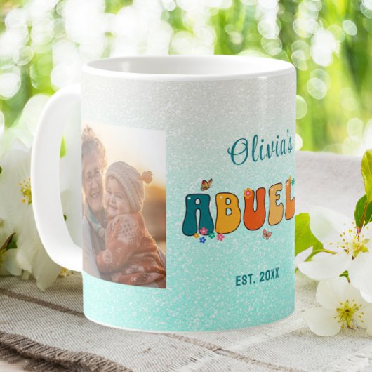 Personalisiert Abuela Foto Groovy Glitzer Kaffeetasse