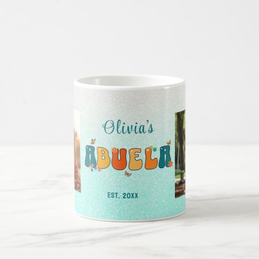 Personalisiert Abuela Foto Groovy Glitzer Kaffeetasse (Mittel)